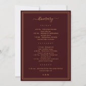 Burgundy Wedding Welcome Letter & Itinerary Card Kaart (Achterkant)