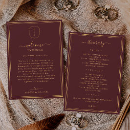Burgundy Wedding Welcome Letter & Itinerary Card Kaart