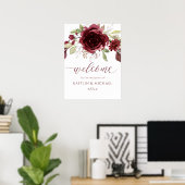 Burgundy Wedding Welcome Sign Wine Waterverf Poster (Thuiskantoor)