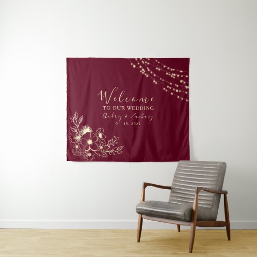 Burgundy Wedding Welcome Wandkleed (In Situ (horizontaal))