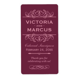 Burgundy Wedding Wine Bottle Monogram Favor Labels
