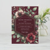 Burgundy Weelderige Bloeiende Bruiloft Kaart (Staand voorkant)