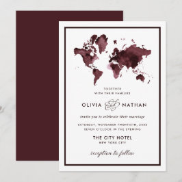 Burgundy-Wereldkaart | Elegant Travel Theme Wedden Kaart