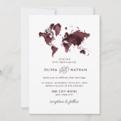 Burgundy-Wereldkaart | Elegant Travel Theme Wedden Kaart (Voorkant)