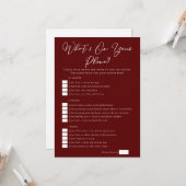 Burgundy What's On Your Phone Bridal Shower Kaart (Voorkant / Achterkant in situ)
