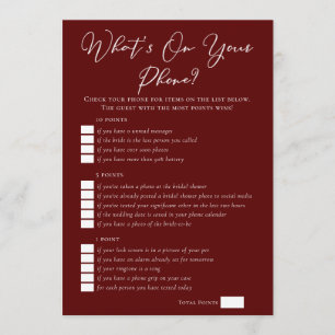 Burgundy What's On Your Phone Bruiloftsfeest Kaart