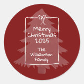 Burgundy Whimsical Doodle Christmas Tree Ronde Sticker (Voorkant)