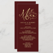 Burgundy Whimsical Elegant Gold Calligraphy Menu (Voorkant / Achterkant)