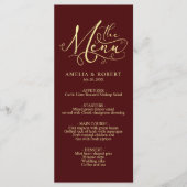 Burgundy Whimsical Elegant Gold Calligraphy Menu (Voorkant)