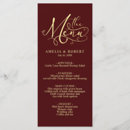 Burgundy Whimsical Elegant Gold Calligraphy Menu
