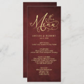 Burgundy Whimsical Parchment Gold Calligrafie Menu (Voorkant / Achterkant)