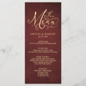 Burgundy Whimsical Parchment Gold Calligrafie Menu (Voorkant)