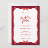 Burgundy Whimsical Red Bow Striped Christmas Party Kaart (Voorkant)