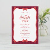 Burgundy Whimsical Red Bow Striped Christmas Party Kaart (Staand voorkant)