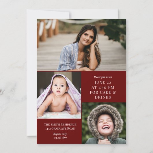 Burgundy White Calligraphy Photo Afstuderen Kaart (Achterkant)