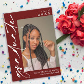 Burgundy White Calligraphy Photo Afstuderen Kaart