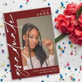 Burgundy White Calligraphy Photo Afstuderen Kaart