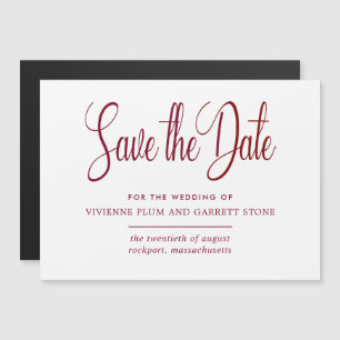 Burgundy & White Calligraphy Wedding Save the Date Magnetische Uitnodiging