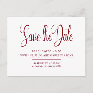 Burgundy & White Calligraphy Wedding Save the Date Uitnodiging Briefkaart