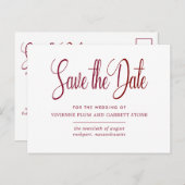 Burgundy & White Calligraphy Wedding Save the Date Uitnodiging Briefkaart (Voorkant / Achterkant)
