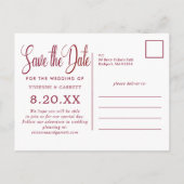 Burgundy & White Calligraphy Wedding Save the Date Uitnodiging Briefkaart (Achterkant)