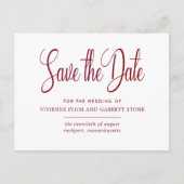 Burgundy & White Calligraphy Wedding Save the Date Uitnodiging Briefkaart (Voorkant)