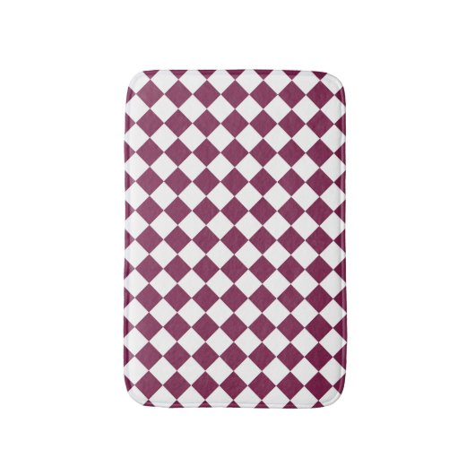 Burgundy White Checker Diamond Pattern Badmat (Voorkant Verticaal)