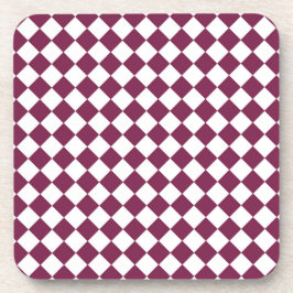 Burgundy White Checker Diamond Pattern Bier Onderzetter
