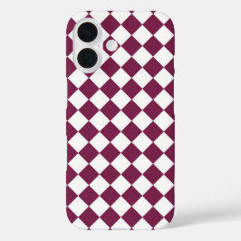 Burgundy White Checker Diamond Pattern iPhone 16 Hoesje