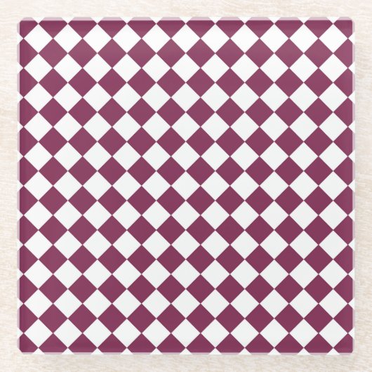 Burgundy White Checker Diamond Pattern Glazen Onderzetter (Voorkant)