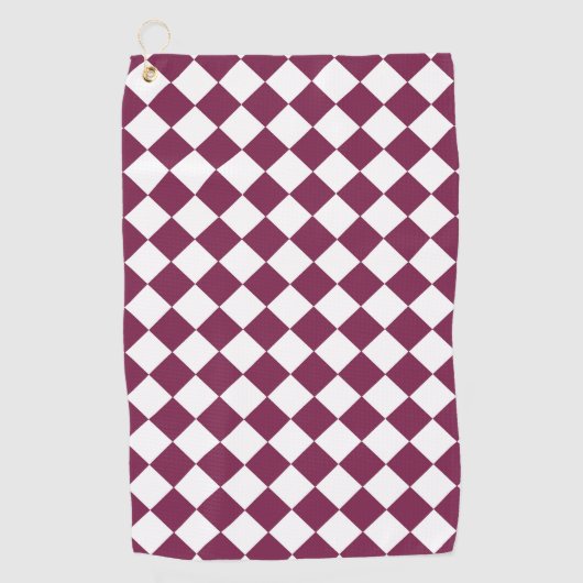 Burgundy White Checker Diamond Pattern Golfhanddoek (Voorkant)