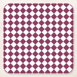 Burgundy White Checker Diamond Pattern Kartonnen Onderzetters