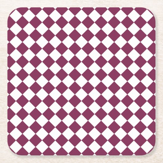Burgundy White Checker Diamond Pattern Kartonnen Onderzetters (Voorkant)