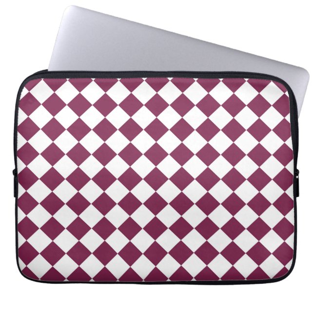 Burgundy White Checker Diamond Pattern Laptop Sleeve (Voorkant)