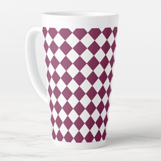 Burgundy White Checker Diamond Pattern Latte Mok (Linkerhoek)