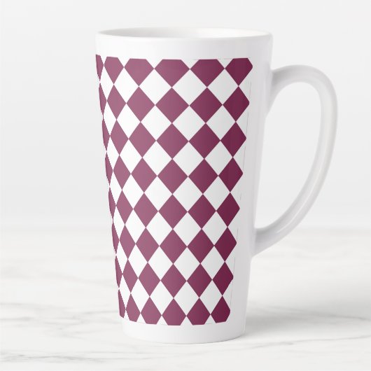 Burgundy White Checker Diamond Pattern Latte Mok (Rechts)