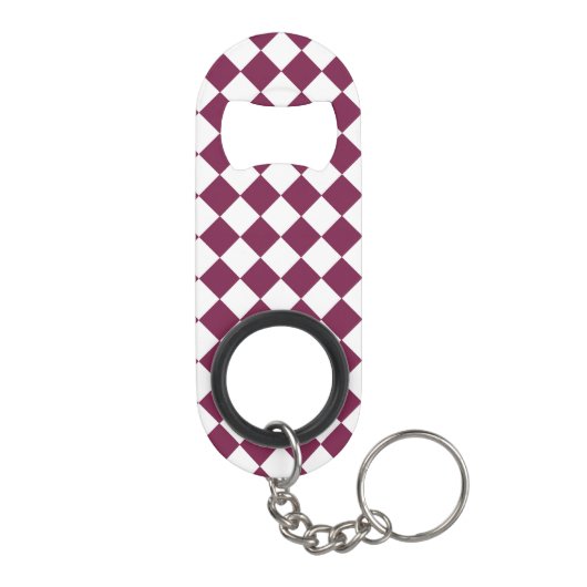 Burgundy White Checker Diamond Pattern Mini Flessenopener (Achterkant)