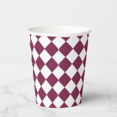 Burgundy White Checker Diamond Pattern Papieren Bekers (Rechts)