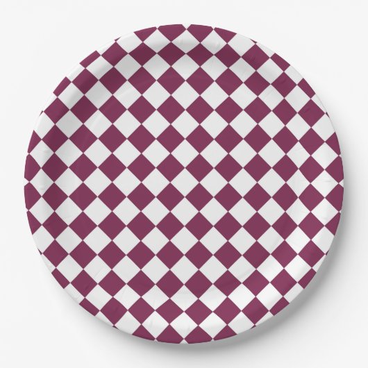 Burgundy White Checker Diamond Pattern Papieren Bordje (Voorkant)