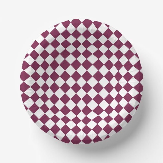 Burgundy White Checker Diamond Pattern Papieren Kommen (Voorkant)