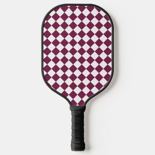 Burgundy White Checker Diamond Pattern Pickleball Paddle (Voorkant)