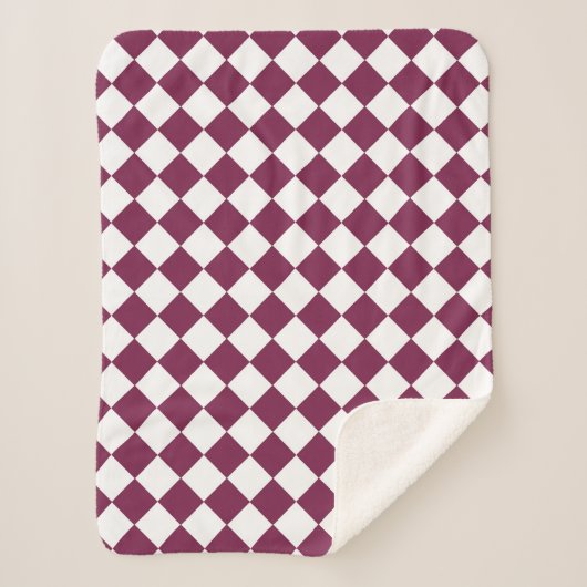 Burgundy White Checker Diamond Pattern Sherpa Deken (Voorkant)