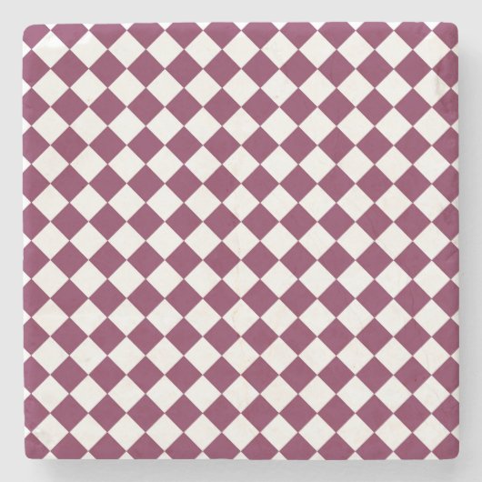 Burgundy White Checker Diamond Pattern Stenen Onderzetter (Voorkant)