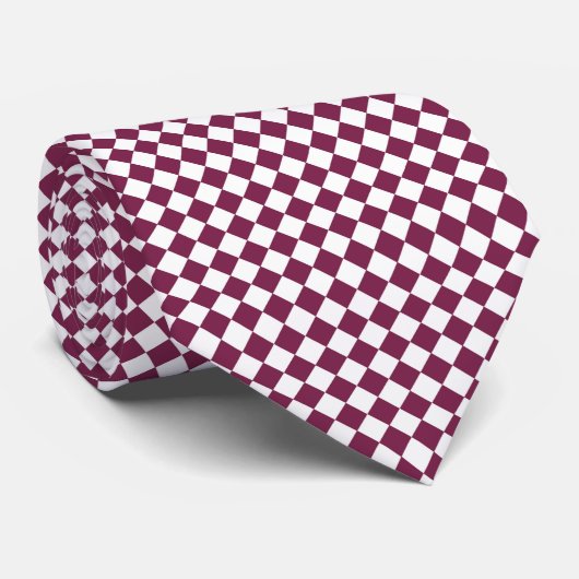 Burgundy White Checker Diamond Pattern Stropdas (Opgerold)