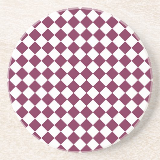 Burgundy White Checker Diamond Pattern Zandsteen Onderzetter (Voorkant)