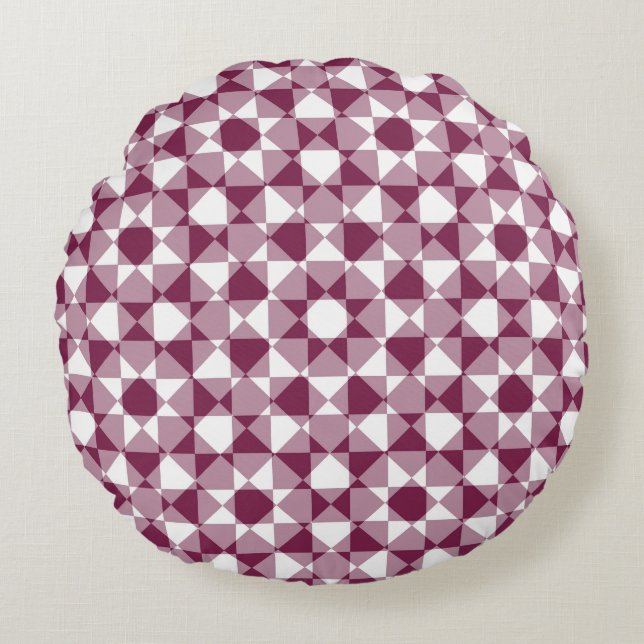 Burgundy White Checker Diamond Plaid Pattern Rond Kussen (Voorkant)