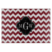 Burgundy White Chevron Black Quatrefoil 3 Monogram Snijplank (Voorkant)