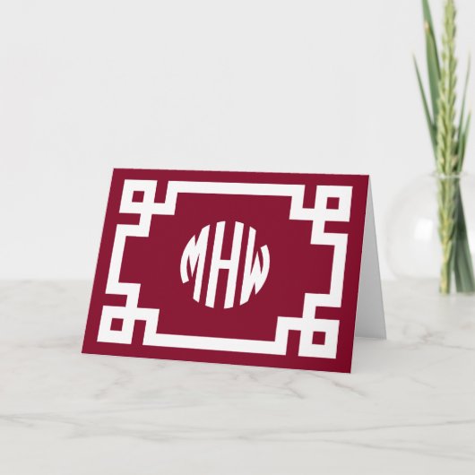Burgundy White Circle Monogram Grieks Kaart (Voorkant)