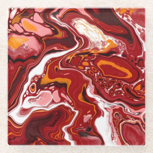 Burgundy White Digital Fluid Art Glazen Onderzetter (Voorkant)