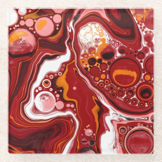 Burgundy White Digital Fluid Art Glazen Onderzetter (Voorkant)
